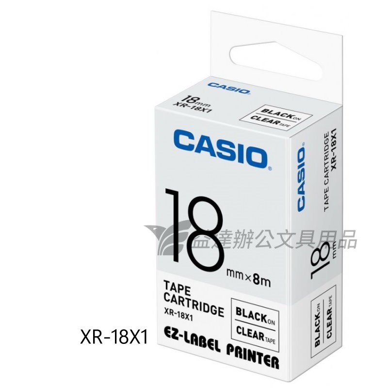 CASIO  18mm標籤色帶【透明底黑字】